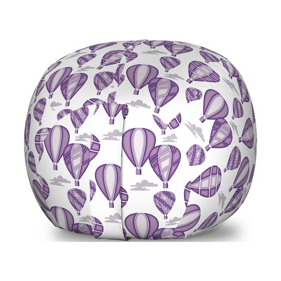 Hot Air Balloon Storage Toy Bag Chair, Sky Transporation Vehicles in Purple Tones Repetitive Pattern, Stuffed Animal Organizer Washable Bag, Small Size, Mauve Quartz and Lilac, by Ambesonne