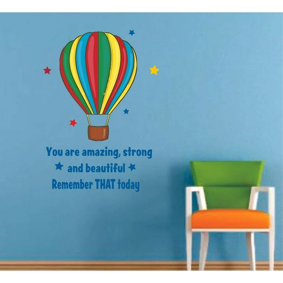 Hot Air Balloon Strong Quote Cartoon Decors Wall Sticker Art Design Decal for Girls Boys Kids Room Bedroom Nursery Kindergarten House Fun Home Decor Stickers Wall Art Vinyl Decoration (30x27 inch)