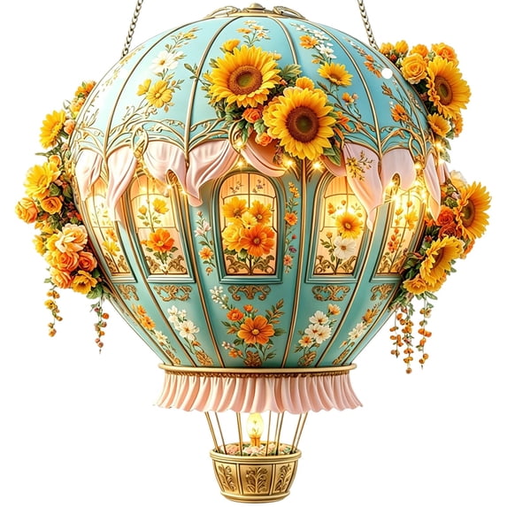 Hot Air Balloon Sun Catcher - Stained Glass Style Acrylic Hanging Decor - Outdoor/Indoor Waterproof Ornament for Windows, Garden & Patio - Colorful Light Catcher Gift, 2D