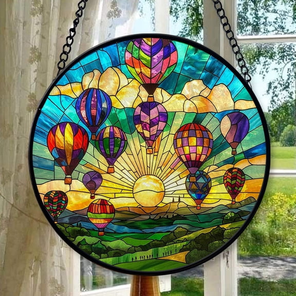 Hot Air Balloon Suncatcher Indoor/Outdoor Stained Glass Window Hanging Handmade Stained Glass Suncatchers Decoration for Home Garden Christmas Party Wedding Housewarming Gifts,