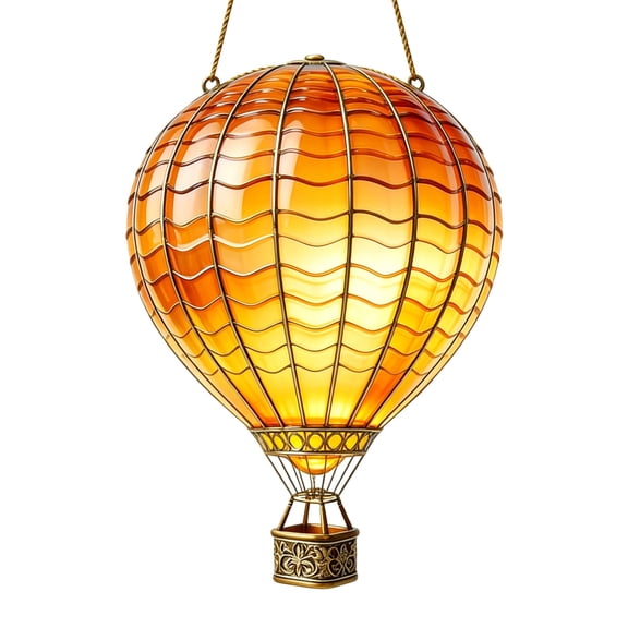 Hot Air Balloon Sunlight Catcher with Rope Acrylic Hanging With Flickering Flame Wall Decoration, Solar Light