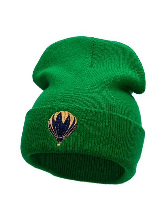 Hot Air Balloon Trip Embroidered 12 Inch Solid Long Beanie - Kelly Green One Size