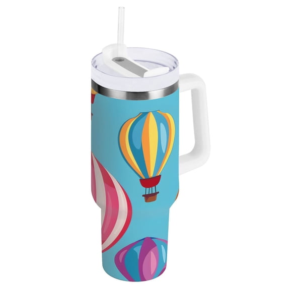 Hot Air Balloon Tumbler with Handle and Straw Insulated Travel Mug Reusable Stainless Steel Water Bottle 30 oz