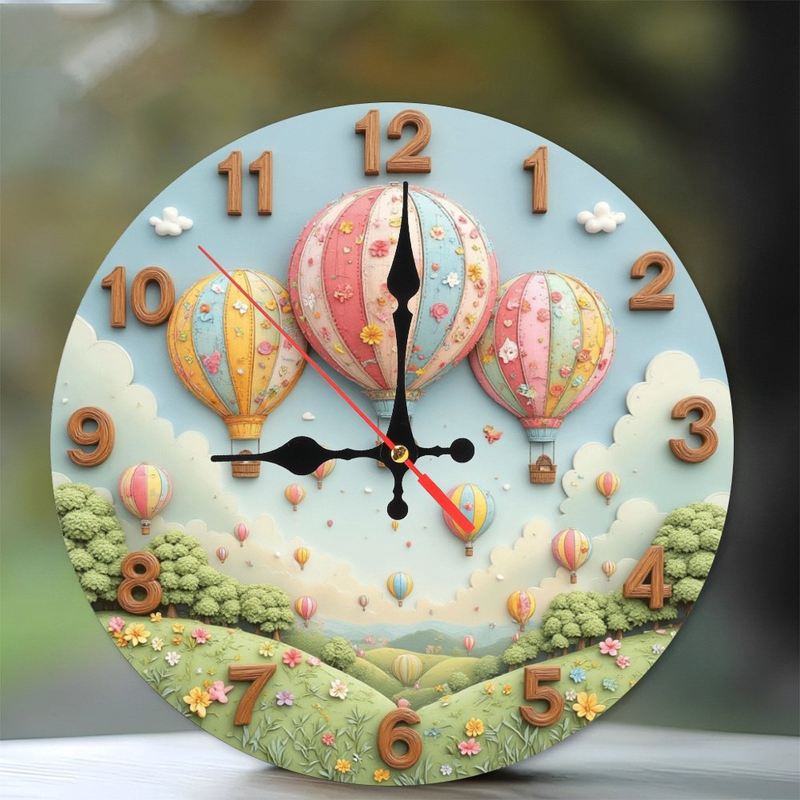 Hot Air Balloon Wall Clock， Pastel Colors， Floral Design， Landscape ...