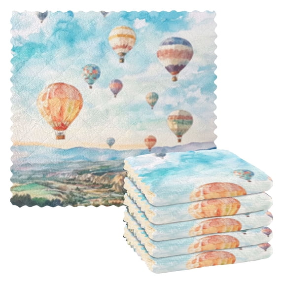 Hot Air Balloon Watercolor Kitchen Cloth Dish Towels for Drying Washing Absorbent Dish Rags Reusable soft kitchen dishcloth set 6 Pack