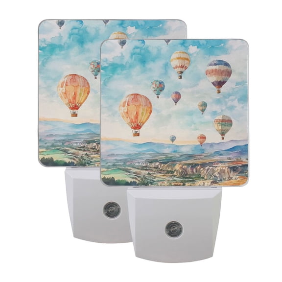 Hot Air Balloon Watercolor LED Night Light with Smart Sensor Plug Into Wall Dusk to Dawn 2 packs