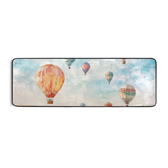 Hot Air Balloon Watercolor Runner Rug for Hallways Kitchen Non Slip 2'x 6' Washable Hall Carpet for Bedroom Entryway Laundry Room