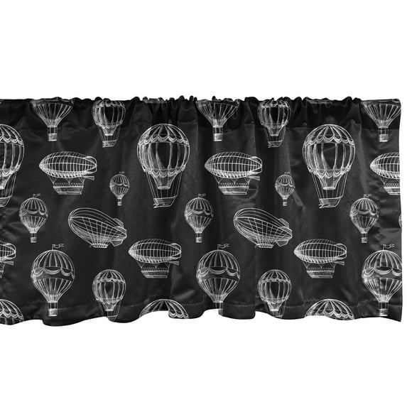 Ambesonne Hot Air Balloon Valance Pack of 2, Airships Flying Sky, 54"X12", Charcoal Grey White