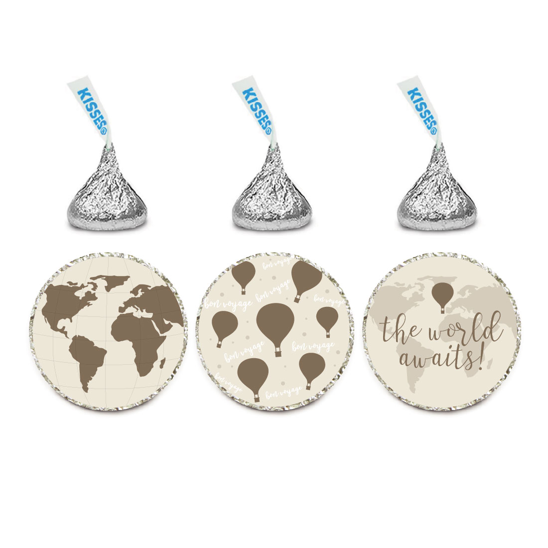 Hot Air Balloon World Map, Vintage Tan Brown, Chocolate Drop Label ...