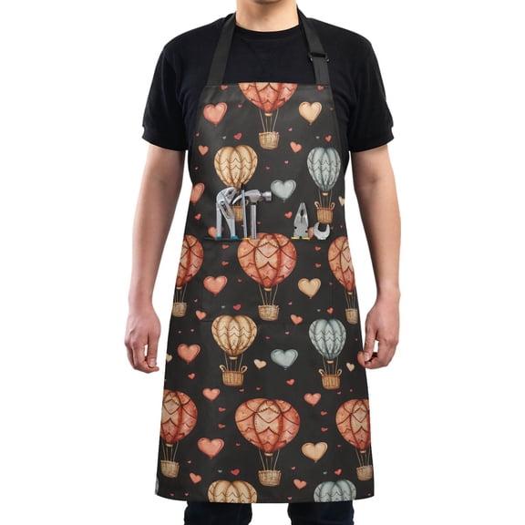 Hot Air Balloon and Heart Kitchen Apron with 2 Pockets Adjustable waterproof Cooking Aprons for Women Men Chef
