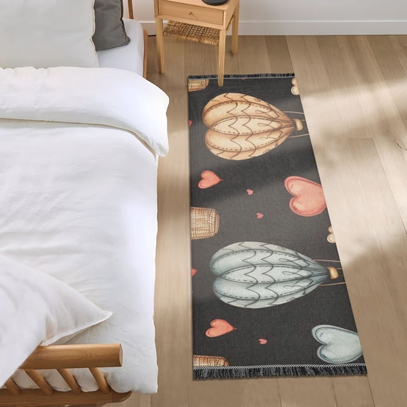 Hot Air Balloon and Heart Runner Area Rug 2x6 Soft Non-Slip Washable Bedside Carpet for Hallway Bedroom Living Room Home Decor