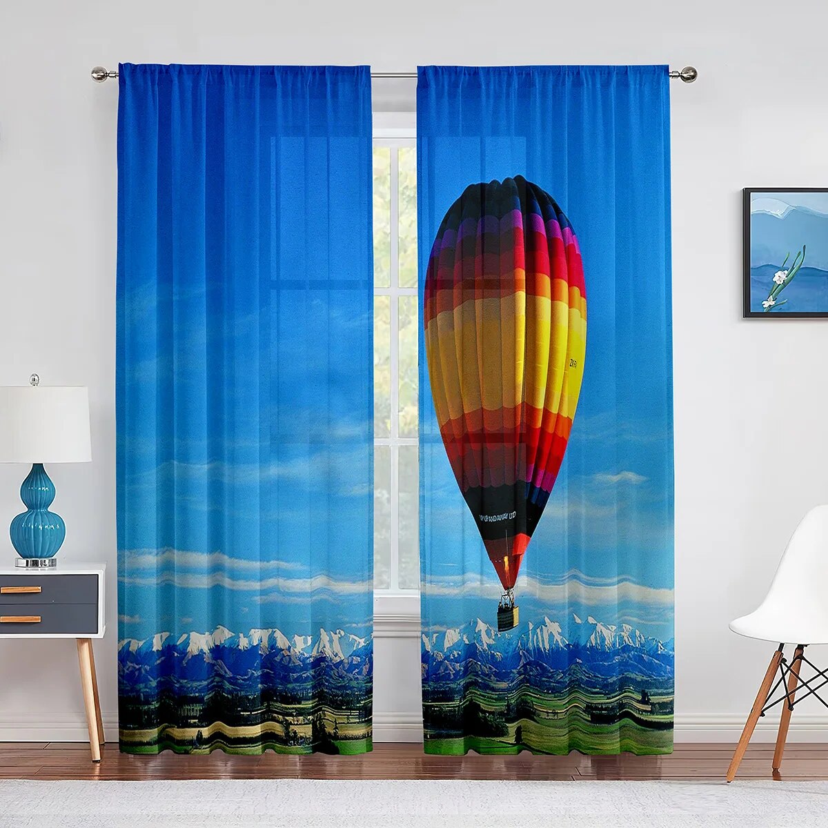 Hot Air Balloon on Sky Dreamy Scenery Sheer Voile Curtains for Bedroom ...