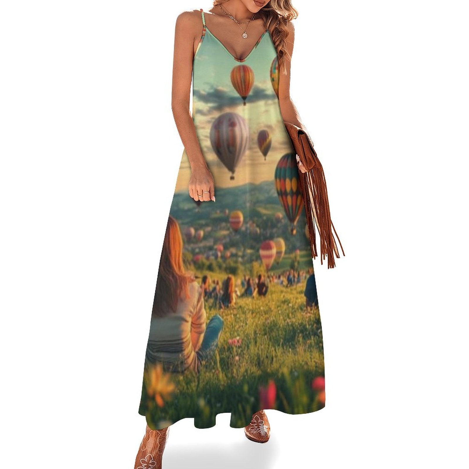 Hot Air Balloons And People (14) Dress Party Ladies Skinny Suspender ...