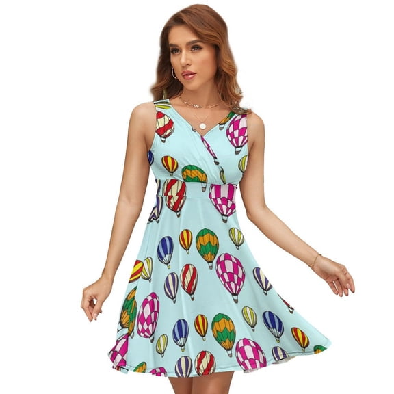 Hot Air Balloons Dress Summer Street Style Dresses Female Sleeveless Printed Sundress
