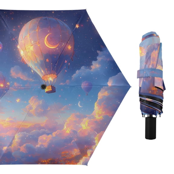 Hot Air Balloons Floating in Sky Compact Sun Umbrella Windproof Travel Umbrellas for Rain Strong Portable UV Protection