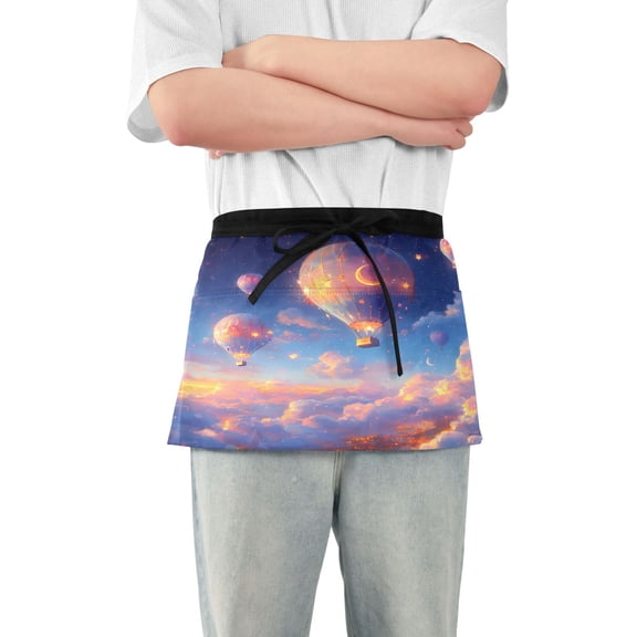 Hot Air Balloons Floating in Sky Server Apron with 3 Pockets Waterproof Waitress Waist Short Apron for Man Woman 12 Inches