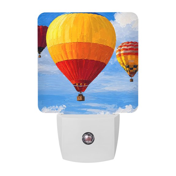 Hot Air Balloons LED Night Light, Modern Travel Yellow Red White Clouds Night Lights plug into Wall with Smart Sensor Dusk to Dawn Sensor for Nursery Bedroom 2.95x4.5in