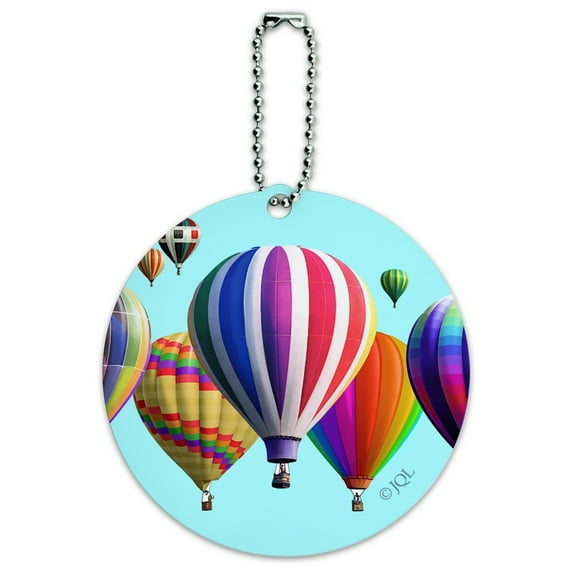 Hot Air Balloons Lined Up Round Luggage ID Tag Card Suitcase Carry-On