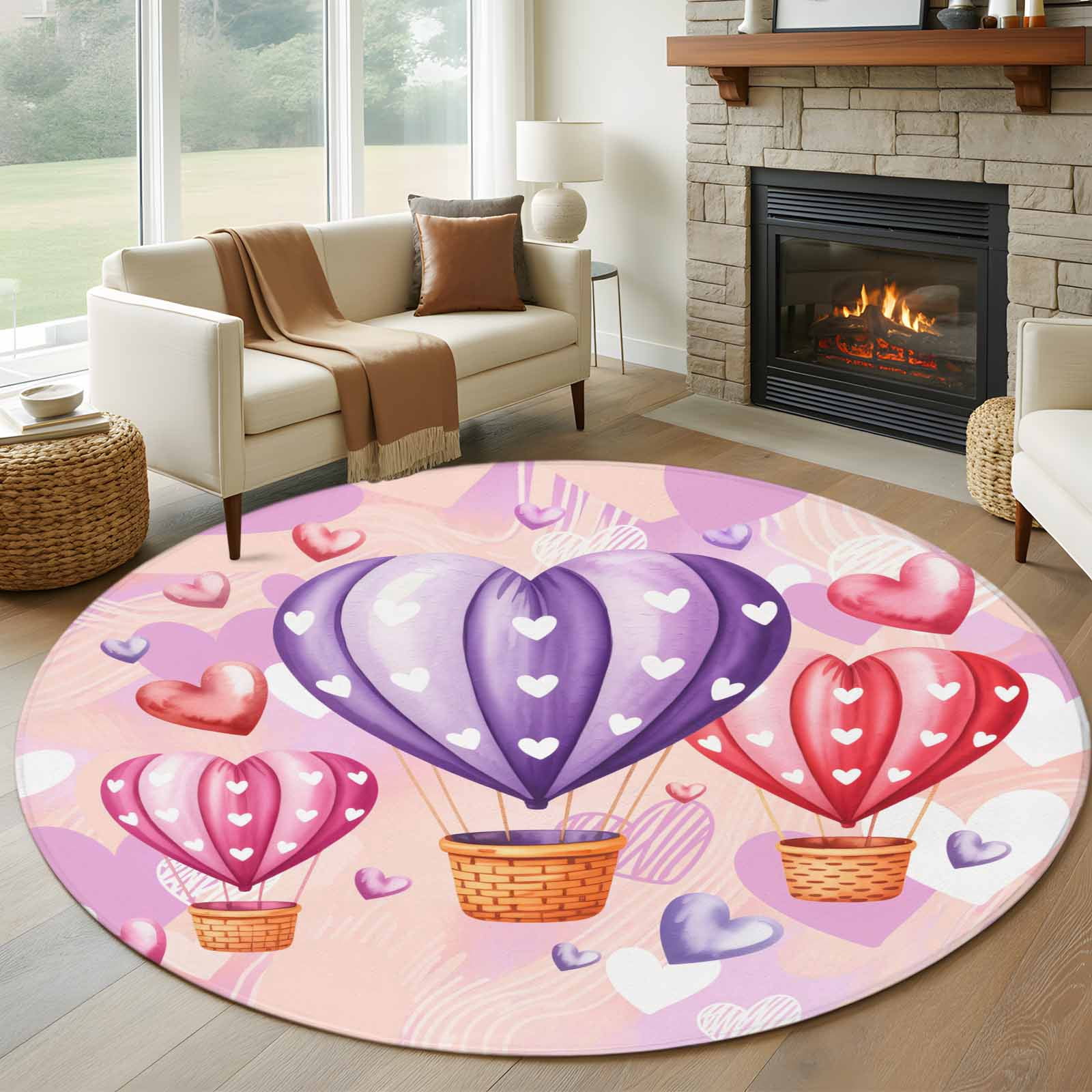 Air Upnfaze Rug Hot Air Balloons Round Area Rug 7Ft Washable Circle Rugs for Dorm ...