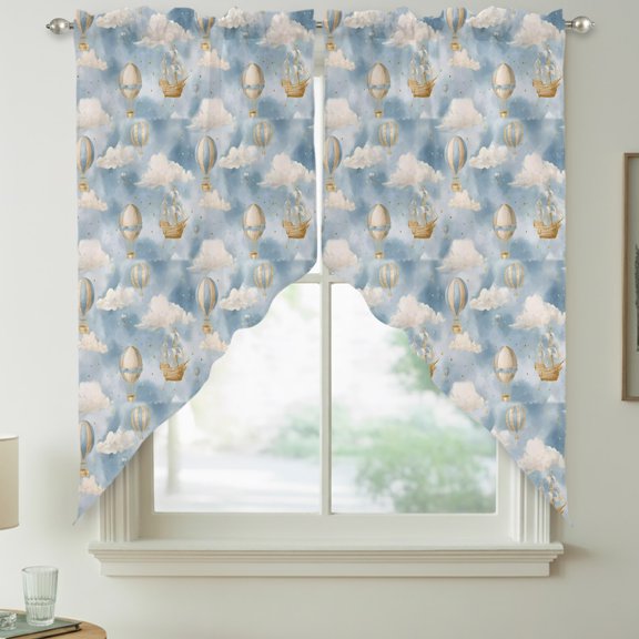 Hot Air Balloons Swag Valances for Windows, Fantasy Spaceship Cartoon Vintage Rod Pocket Short Curtains, Machine Washable Kitchen Window Topper for Bathroom Living Room, 36 x 36 Inch, 1 Pair