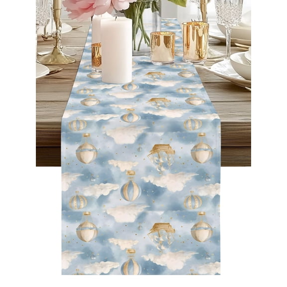 Hot Air Balloons Table Runners 36 Inches Long Fantasy Spaceship Cartoon Vintage Kitchen Dining Table Runner Dresser Scarves for Party Coffee Holiday Party Decor