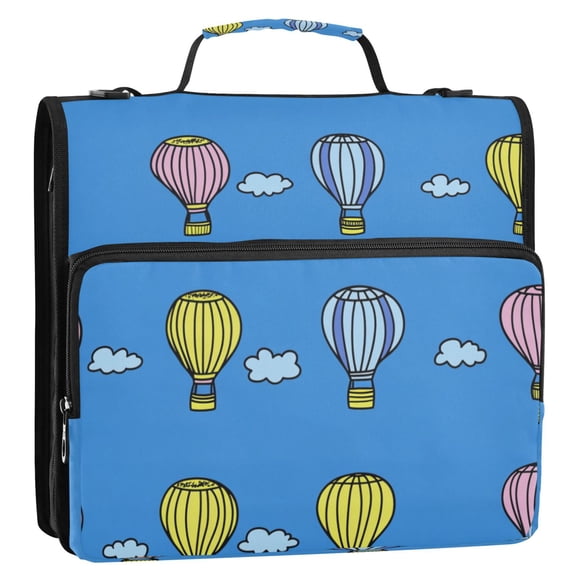Hot Air Balloons and Clouds Stripes Lines Zipper Binder Bag 3 Ring Binder Bag,Large Capacity Durable Binder Organizer Bag
