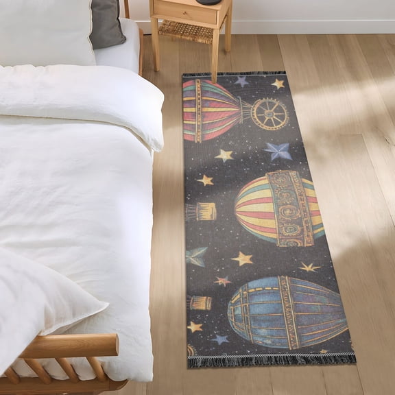 Hot Air Balloons on Dark Bedroom Runner Rug 2'x 6' Non Slip Carpet Indoor Home Area Rug Living Room