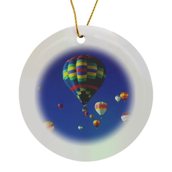 3drose, Hot Air Baloon Scene, Blue Sky, Circle Porcelain Ornament