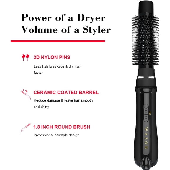 Hot Air Brush for All Hair Types - Ionic Blow Dryer & Styler with 2 Heat 2 Speed Ceramic Anti-Frizz Barrel, 1000W Fast Volumizing Smoothing Tool
