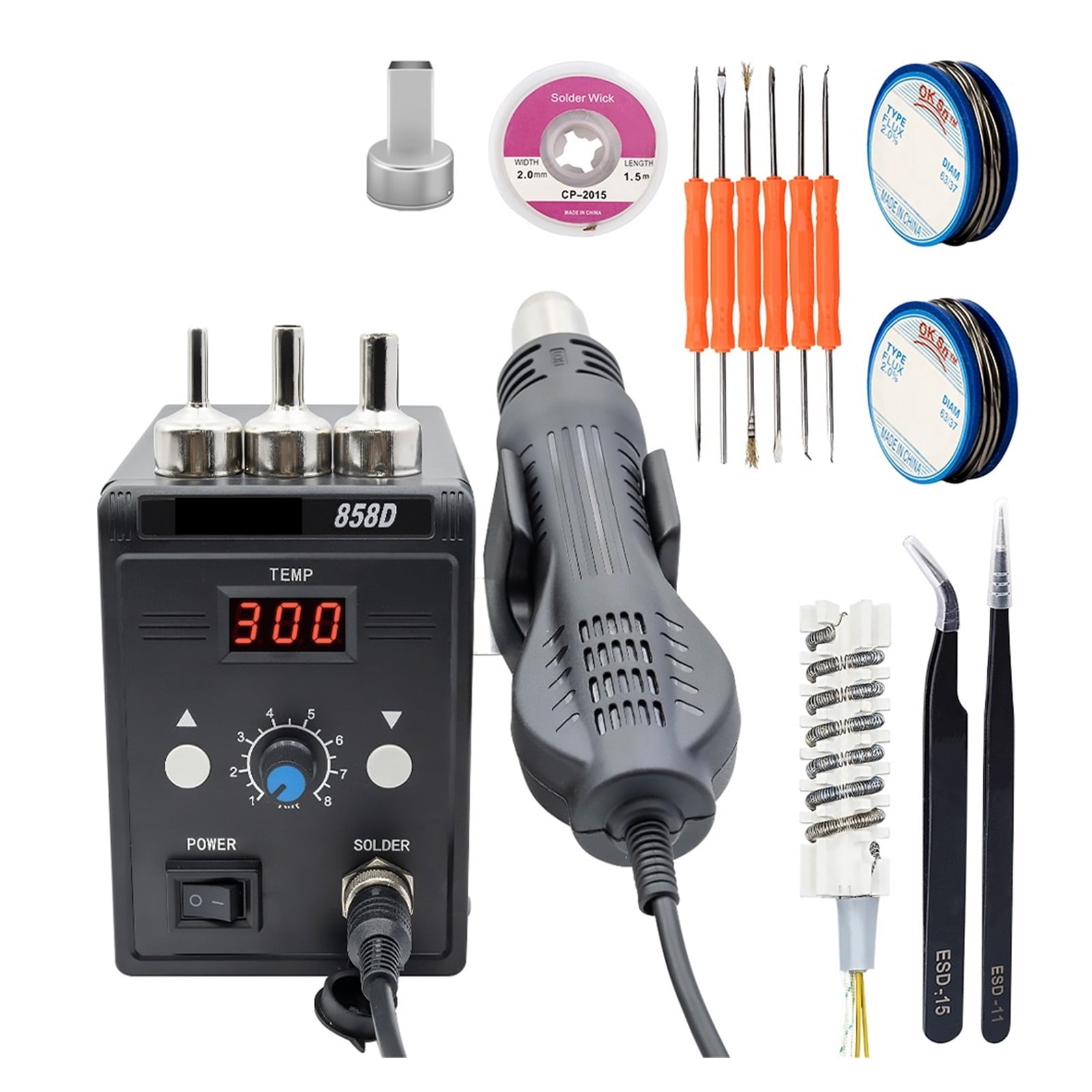 Hot Air Gun 858D BGA Rework Solder Station Heat Gun 700W Adjustable temperature Hair Dryer Electron Welding SMD IC Repair Tools ,Variable Temperature