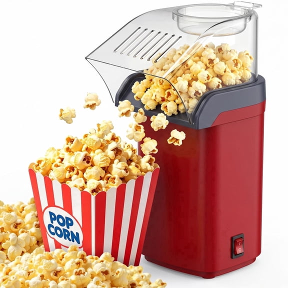 Electric Popcorn Maker, Oil-Free Hot Air Popcorn Popper with 1200W, No Oil Needed, Healthy and Delicious Snack for Kids, Adults