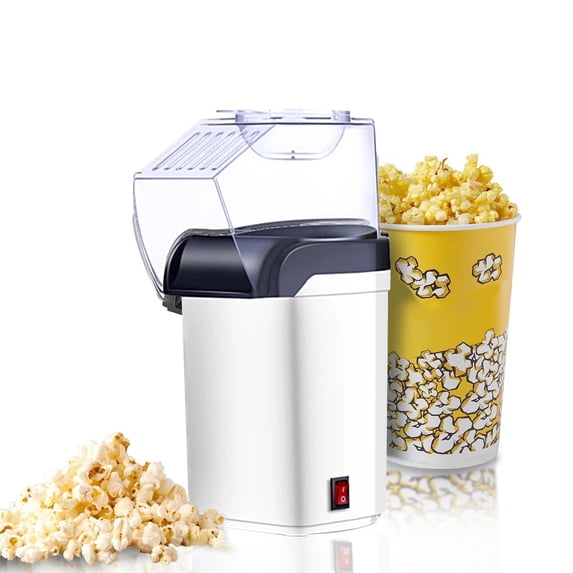 Hot Air Popcorn Popper, Air Popcorn Maker with Measuring Spoon, Compact 10inch Home Popcorn Machine, 3 Minutes Done, Perfect for Family, Outdoor Camping, Cinema Use(White 110V)