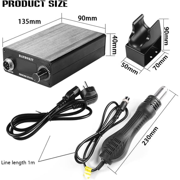 Hot Air Rework Soldering Station, Craft Heat Gun with Digital Display Adjustable Temperature Solder Iron Station Kit Desoldering Heat Gun Wick with 7 Nozzles 700W SMD Welding Heating Gun