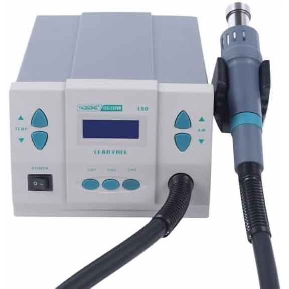 Hot Air Rework Station, AC 110V 1000W Soldering Hot Gun LCD Screen Digital Display Station with Adjustable 100~500 & 3 Air Nozzles for Electronics Repairing and Desoldering$$Tools & Hardware Other