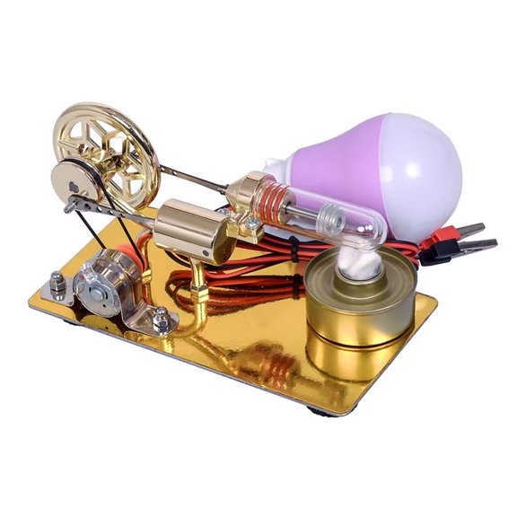 Hot Air Stirling Engine Gold Model with LED Bulb, Alloy Science Experiment Kit for Education