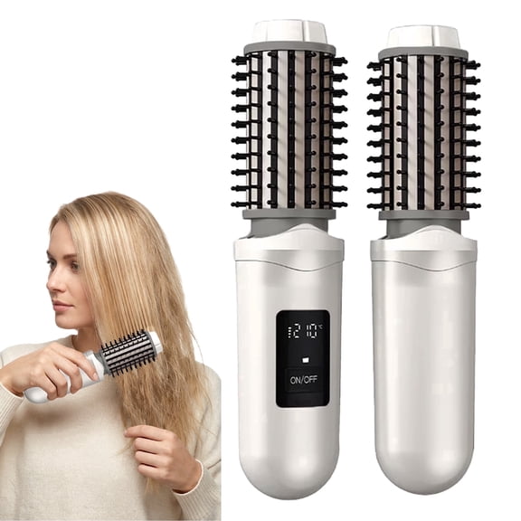 Hair Styling Brush for Straight and Curl, 3 Temperature Settings Cordless Ionic Hair Brush with Ceramic Heating, LCD Display Portable Wireless Hair Comb,White