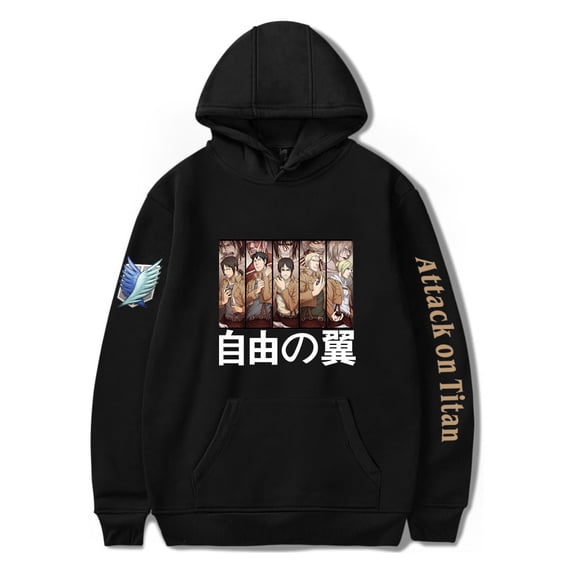 Hot Anime Attack on Titan Long Sleeve Black Hooded Sweatshirts Men Women Unisex Hoodie Casual Autumn Boys Pullover Clothing