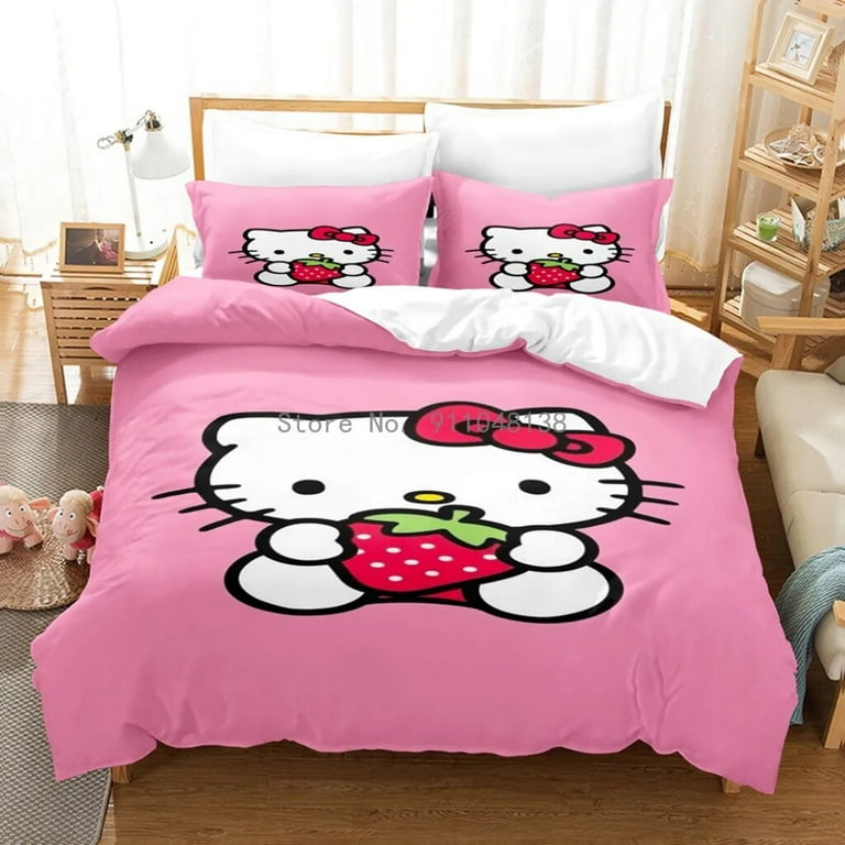 Hot Anime Hello Kitty 3D Duvet Cover with Pillow Case Bedding Set Single Double Twin Full Queen King Bed Set for Bedroom Decor Walmart