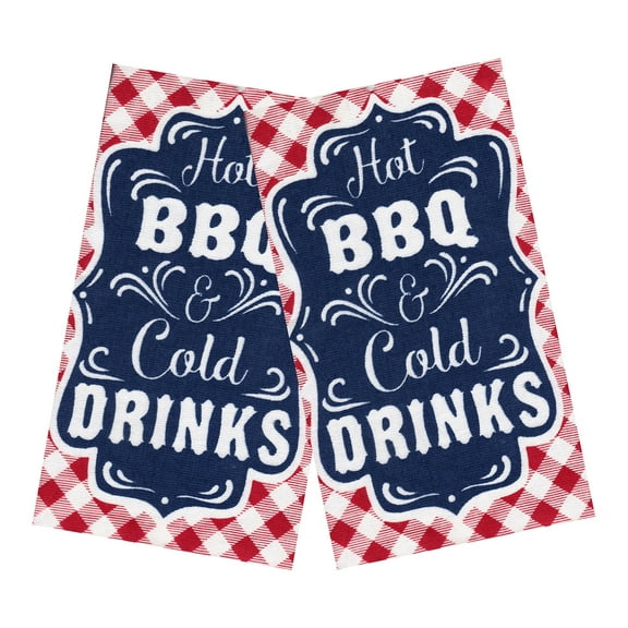 Hot BBQ Gingham Dual Cotton Terry Kitchen Towel Set, 2 Piece, Red White Blue, 16 x 26 inch