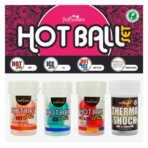 Hot Ball Set - Hot & Ice, Hot, Ice, Thermo Shock - Hot Flowers Gel Lubricant - Brazilian Ball