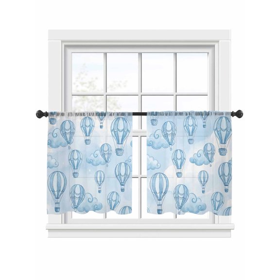 Hot Balloons Sheer Curtains 2 Panels Set Cartoon Sky Blue Hot Balloon Cloud Gradient Blue Sheer Window Curtains Light Filtering Rod Pocket Voile Drapes for Bedroom Living Room 52"x45"