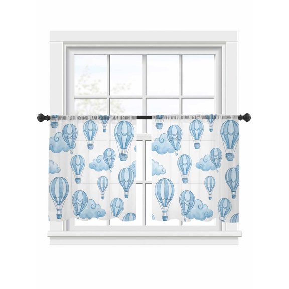 Hot Balloons Sheer Curtains 2 Panels Set Cartoon Sky Blue Hot Balloon Cloud Sheer Window Curtains Light Filtering Rod Pocket Voile Drapes for Bedroom Living Room 52"x45"