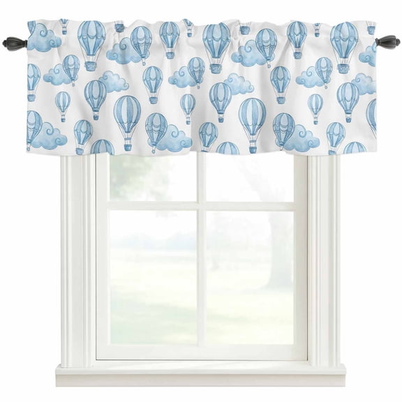 Hot Balloons Valances for Windows Cartoon Sky Blue Hot Balloon Cloud Rod Pocket Curtain Valance Window Treatment Short Curtains for Kitchen Living Room, 42"x12"