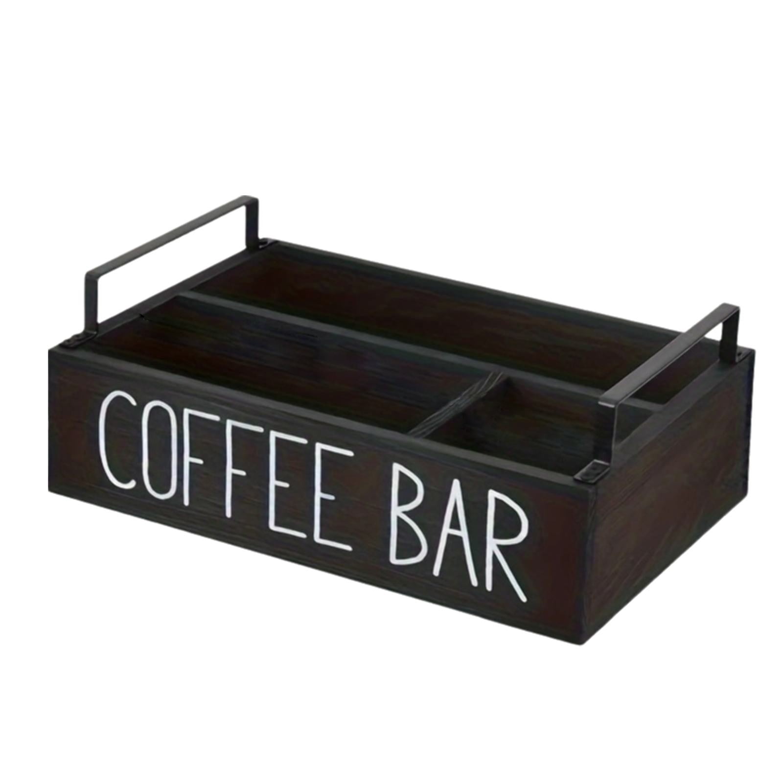 Aiwosana Wood Coffee Bar Organizer With Handle - Countertop Station With Drawer For Pods, Tea, Sugar & Accessories