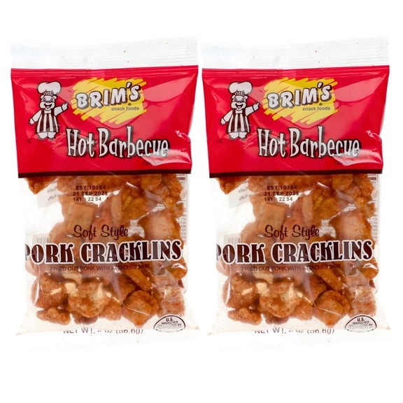 Hot Barbecue Soft Cracklin Pork Rind Snacks 2 oz Bags Savory Chips for Home Party Favor Picnic Movie Night BBQ Snacking Gift Supplies - Pack of 2