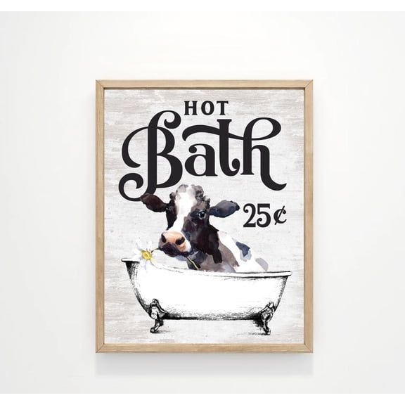 Hot Bath 25 Cents Cow Bathtub Bathroom Wall Art Bathroom Wall Decor Animal Tub Home Decor Office Wall Art