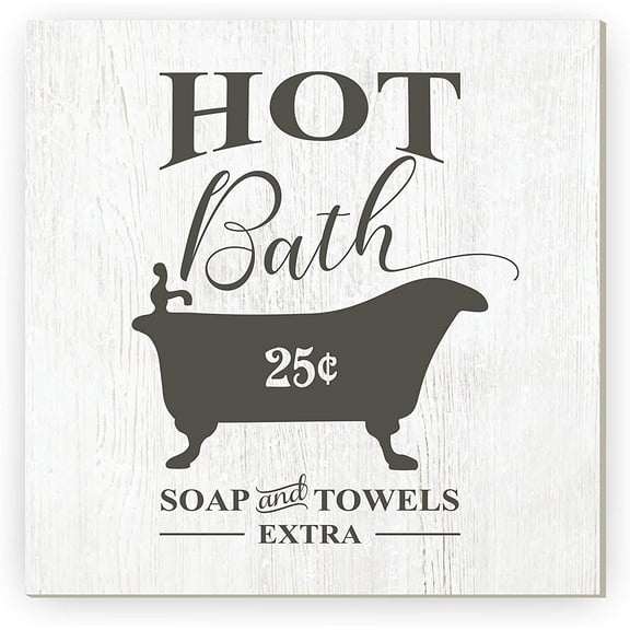 Hot Bath Bathroom Wooden Sign 12x12 (Unframed)