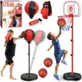 thumbnail image 1 of Hot Bee 2 in 1 Kids Basketball Hoop&Punching Bag, Boxing Set with Gloves, 69 inch Adjustable Height for All Ages, Indoor/Outdoor Sports Game Christmas Gifts Toys for Boys 5-7, 8-11 12+, 1 of 8