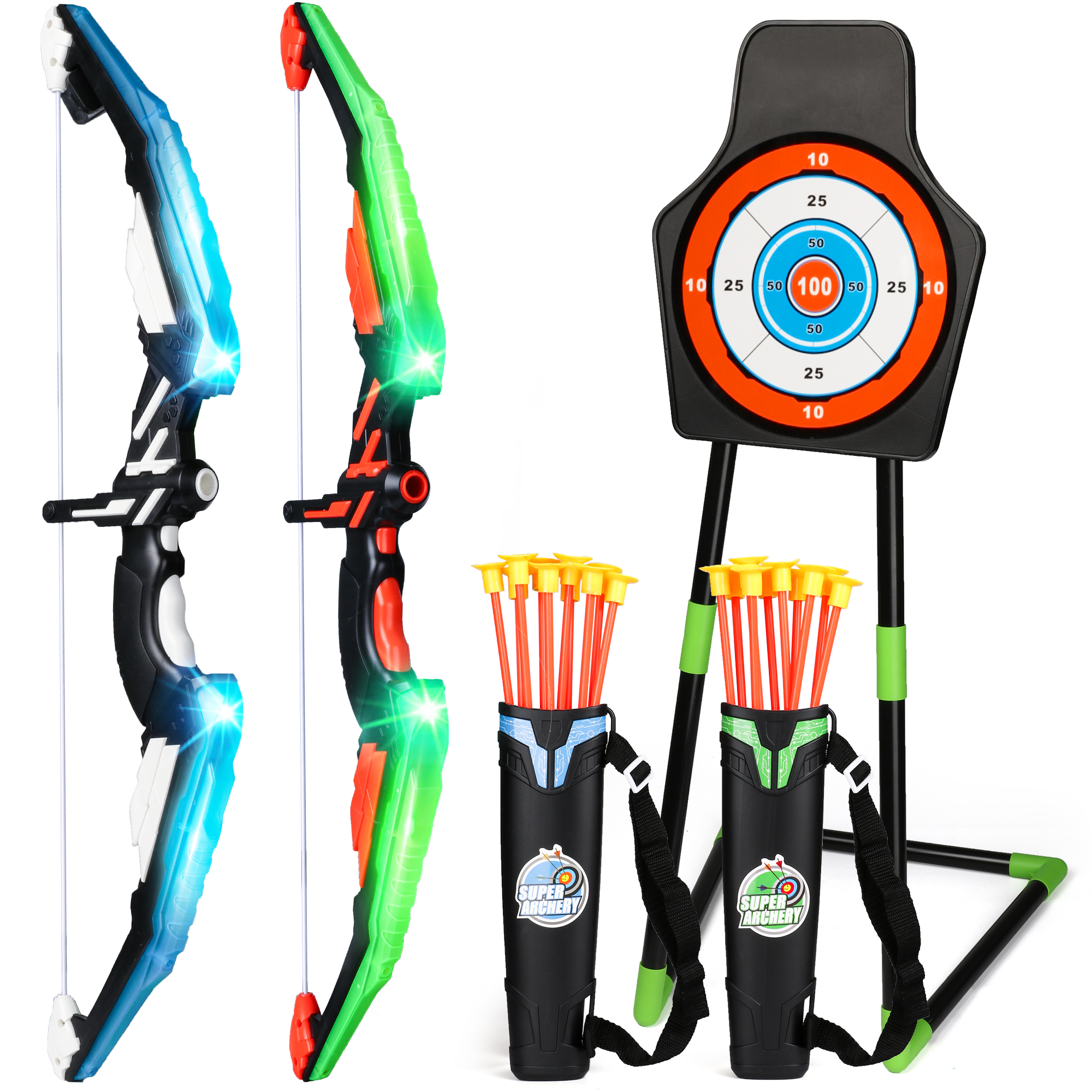 Toysery Kids Archery Bow and Arrow Toy Set Target with Stand Indoor, Outdoor Fun Game Best