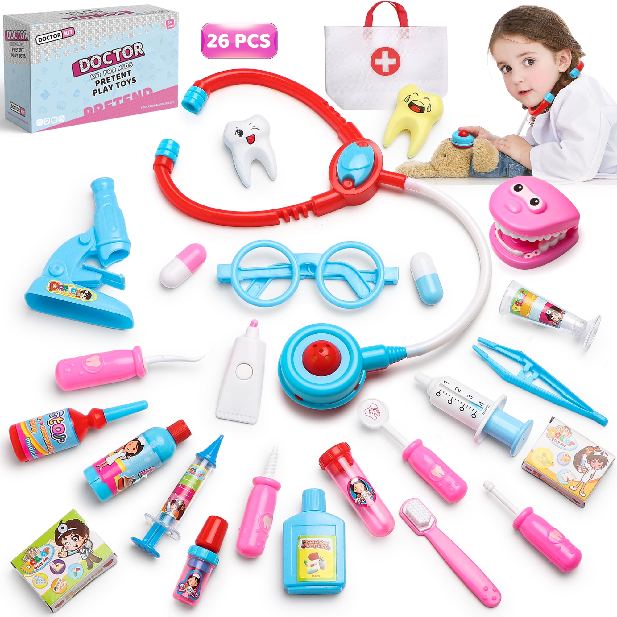 Hot Bee 26 Pieces Toy Doctor Kit for Toddlers Kids 3-6 Years, Pretend Play  Doctor Set forKids, Educational Learning Toys for Students, Birthday Gift